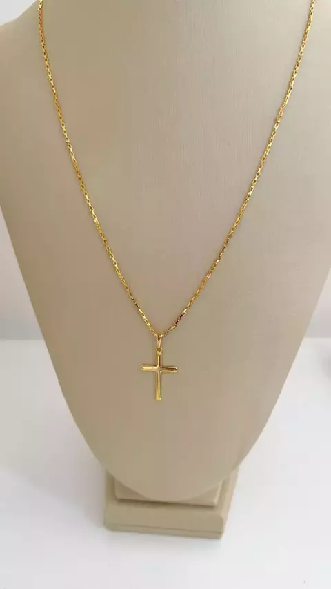 COLAR MASCULINO COM PINGENTE DE CRUZ EM SEMI JOIA BANHADO Á OURO - comprar online
