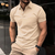 Camisa polo masculina de manga curta, cor sólida, com lapela e botões - comprar online