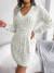 Vestido Gold de malha de manga comprida com decote em V de cor sólida, moda Ins, vestido de cintura fina, roupa feminina - loja online