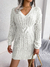 Vestido Gold de malha de manga comprida com decote em V de cor sólida, moda Ins, vestido de cintura fina, roupa feminina - MK GOLD