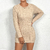 Vestido Gold de malha com fio torcido, moda feminina, pulôver, gola redonda, saia quadril