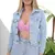 Cropped Jeans para Mulher, Lavagem, Azul Clara Tecido, Premium Outono, Inverno. na internet