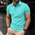Camisa polo masculina de manga curta, cor sólida, com lapela e botões