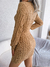 Vestido Gold de malha de manga comprida com decote em V de cor sólida, moda Ins, vestido de cintura fina, roupa feminina - loja online