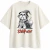 Camiseta off-white com estampa de cachorro Shih Tzu vestido de mago, usando chapéu pontudo, óculos redondos, capa e segurando uma varinha mágica