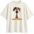 Camiseta off-white com estampa de cachorro caramelo estilizado e texto "Only Child" em verde e laranja
