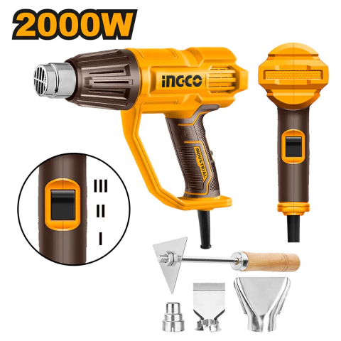 PISTOLA DE CALOR 2000W VEL. VARIABLE + ACCESORIOS INGCO