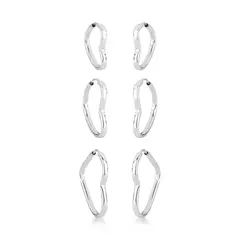 Trio de Brinco Coração Liso de Prata