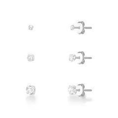 Trio de Brinco Ponto de Luz Redondo de Prata - comprar online