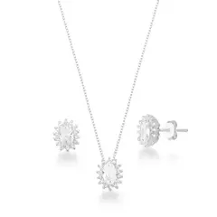 Conjunto Pedra Oval Cristal Cravejado