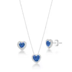 Conjunto Coração Azul Cravejado de Prata