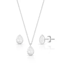 Conjunto Ponto de Luz Gota Cristal de Prata