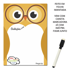 Quadro de Anotações Magnético Corujinhas com Caneta - tamanho A5 - Pinguímãs