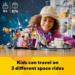 Blocos educativos criativos 3 em 1, montanha-russa, ônibus espacial, brinquedos