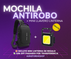 Mochila Bandolera Impermeable Antirrobo Negra+ Mini Linterna De Regalo - comprar online