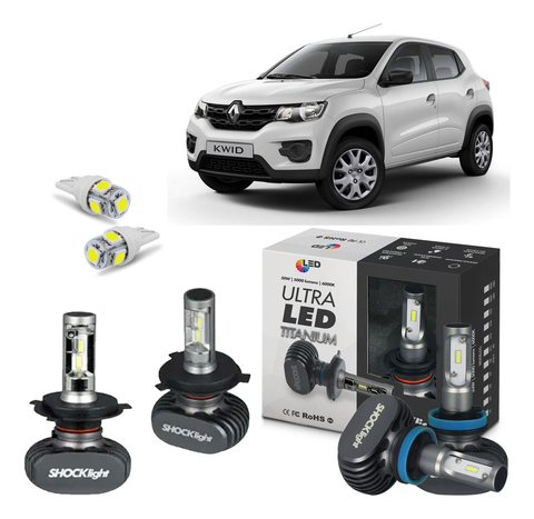 Kit Ultra Led Titanium Farol Baixo Alto Milha Renault Kwid