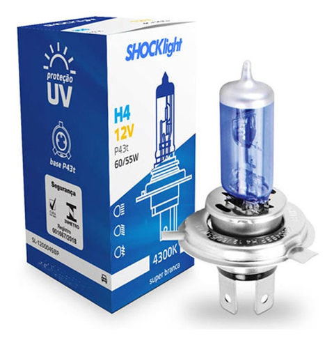 Lampada Super Branca H4 Farol Carro 55w Efeito Xenon 4300k