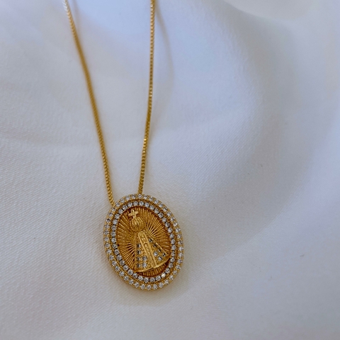 COLAR NOSSA SENHORA ZIRCONIA 2 BORDAS