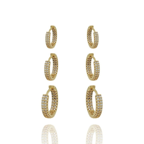 TRIO DE ARGOLINHAS 2 FILEIRAS CRAVEJADAS QUADRADAS