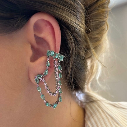 BRINCO TURMALINA E ROSA EAR PIN