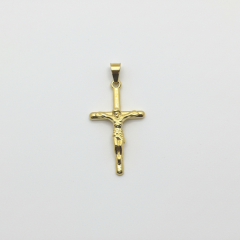 pequeña cruz con cristo dorada en acero inoxidable