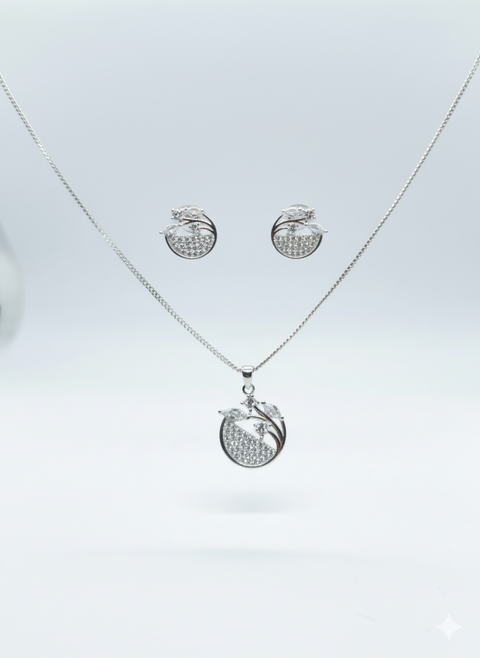 Set de Flores con cristales en plata .925