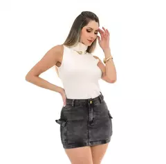 Mini Saia Cargo Cinza Grafite Marmorizada Jeans - comprar online