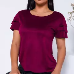 Blusa Blusinha Babado Feminina Suede Manga Curta Camiseta Aveludada Super Fashio - Bellagui