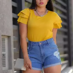Blusa Blusinha Babado Feminina Suede Manga Curta Camiseta Aveludada Super Fashio - loja online