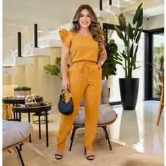 Imagem do Trafza Conjunto Alfaiataria Feminino Casual Blusa Calça em Linho Ternos 2 peça