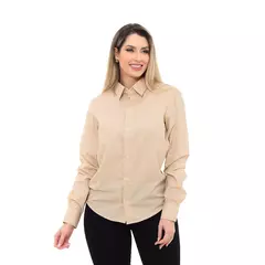 Imagem do Camisa Social Feminina Premium Tipo Linho Bege Manga Longa Elegante Chic sem Bol
