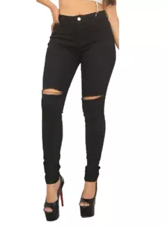 Calça Jeans Feminina Preta Rasgada no Joelho com Elastano – Zam Zam Jeans - Bellagui