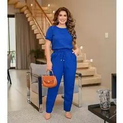 Trafza Conjunto Alfaiataria Feminino Casual Blusa Calça em Linho Ternos 2 peça - Bellagui