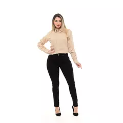 Camisa Social Feminina Premium Tipo Linho Bege Manga Longa Elegante Chic sem Bol