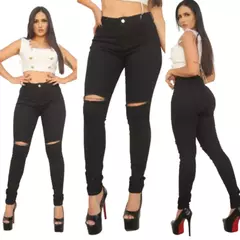 Calça Jeans Feminina Preta Rasgada no Joelho com Elastano – Zam Zam Jeans na internet