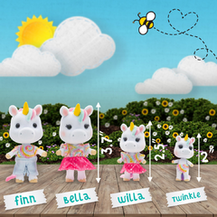 Conjunto Honey Bee Acres Rainbow Ridge Daydreamers Unicorn Family – 4 Miniature Flocked Dolls! - loja online