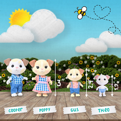 Conjunto Honey Bee Acres The Barksters Dog Family - 4 Miniature Flocked Dolls! - Magia de Colecionar