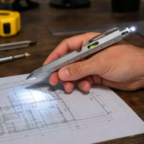Lapicera Multifunción Regla, Lapiz Optico, Destornillador, Nivel de Burbuja y Luz LED (S)