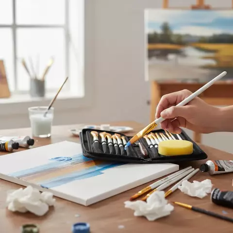 Set de Pinceles Artísticos 15 Piezas con Espátula y Esponja (S)