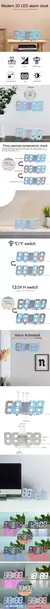 3D LED Digital Despertador, Relógio de parede, Hora, Dados, Temperatura, Casa - loja online