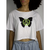 Cropped Branco Xisde com Logo Verde Neon e Borboleta - Streetwear Autêntico