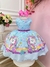 Vestido Infantil Unicórnio Arco Iris Azul Com Cinto Festas (0711AA)
