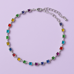 Colar Chocker Quadrados Coloridos Prata - comprar online
