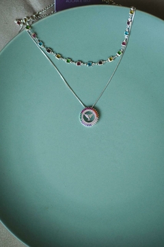 Colar Chocker Quadrados Coloridos Prata na internet