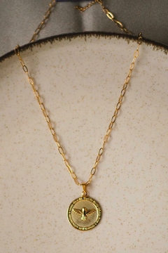 Colar Correntaria Medalha Espírito Santo Dourado