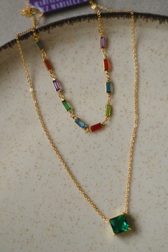 Colar Chocker Pedras Retangulares Coloridas Dourado na internet