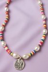 Colar Miçangas Coloridas Prata