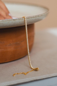 Pulseira Mini Baguetes Rivieira Cristal Dourada