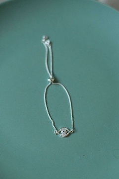 Pulseira Olho Cravejado Gravatinha Prata