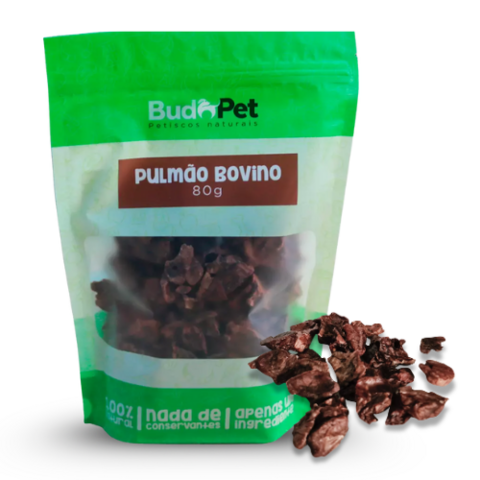 Pulmão Bovino Petisco Natural Para Cães e Gatos 80g - Budopet